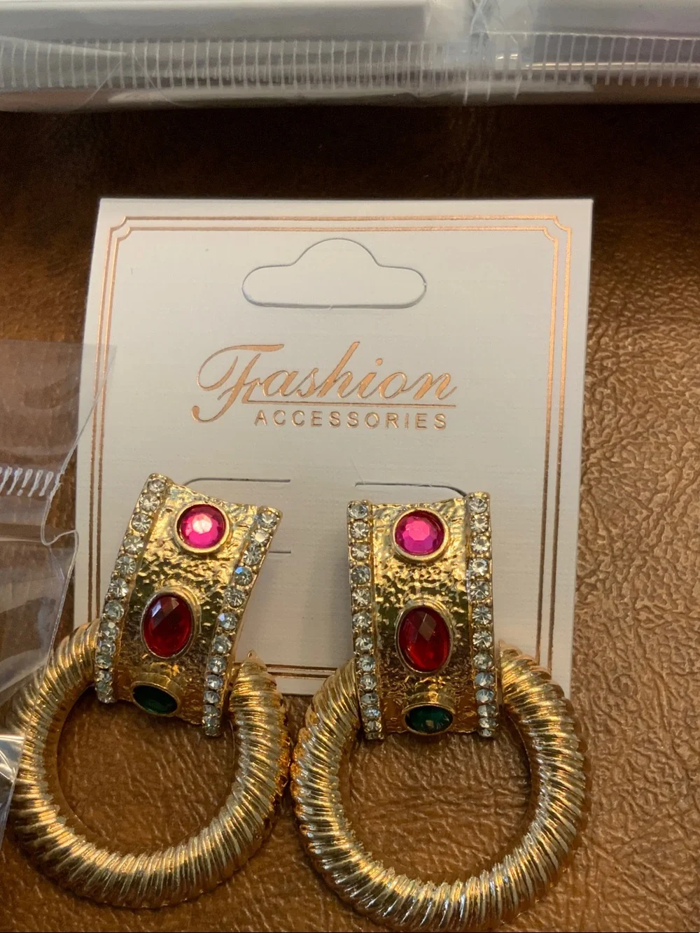 Mint Gold-Tone Earrings with Pink and Aqua Accents